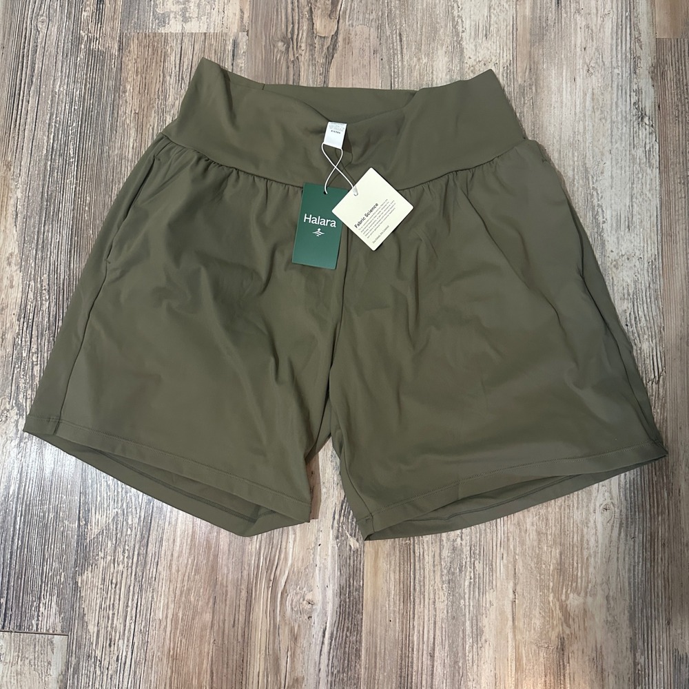 NWT Halara Softlyzero Airy High Waisted Flowy Shorts Olive Green XL
